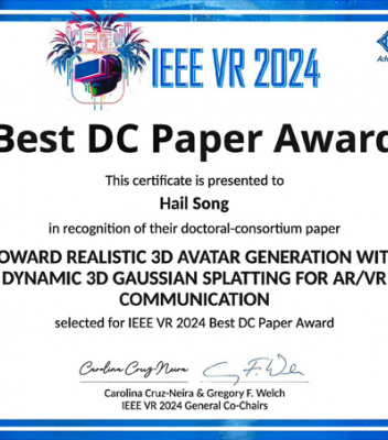 송하일 학생, IEEE VR 2024 Best DC Paper Award 수상